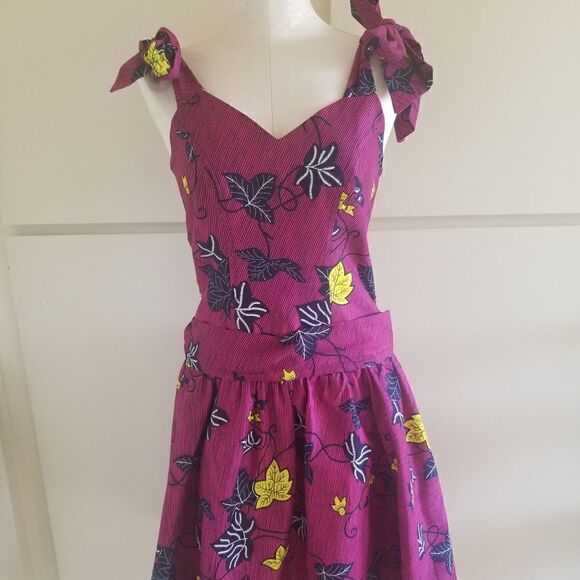 Custom Made Violet/Navy Ankara Print Dress, S - Picture 1 of 8